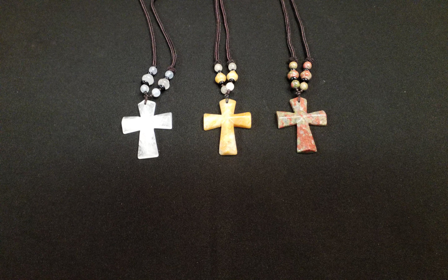 Gemstone Cross Necklace with Beads (various materials)