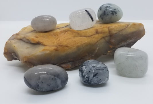 Black Tourmalated Quartz Tumbled Stone