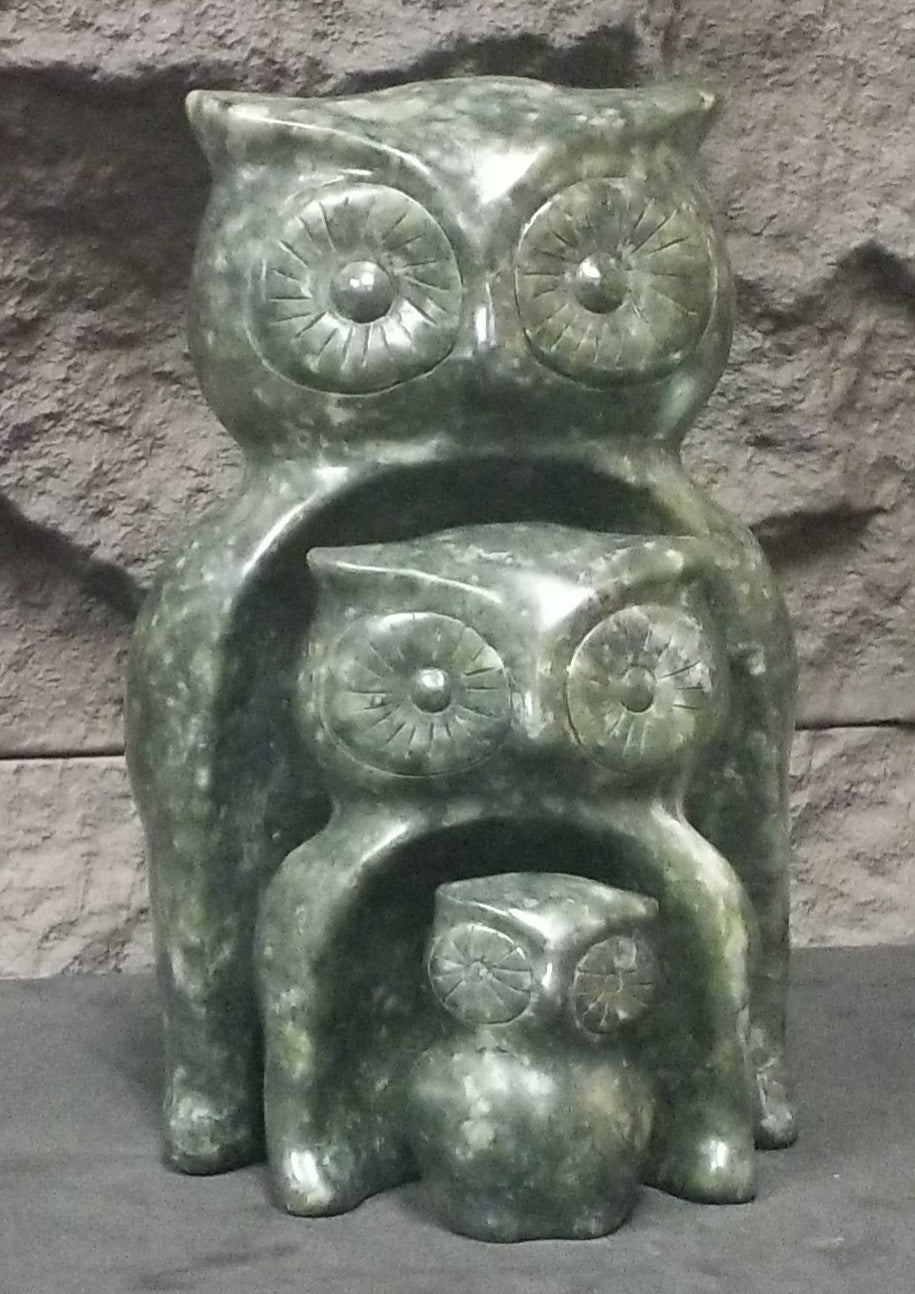 Green Jade Nesting Owls (set of 3)