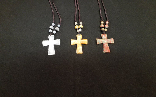 Gemstone Cross Necklace with Beads (various materials)