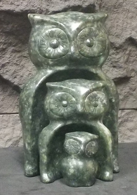 Green Jade Nesting Owls (set of 3)